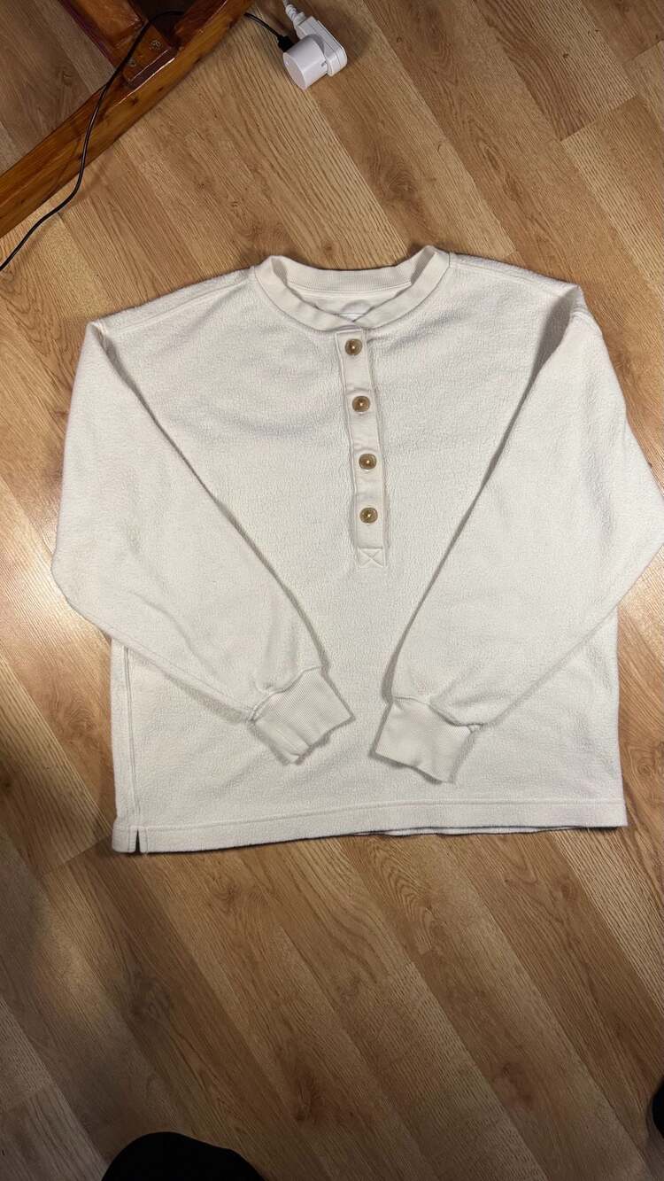 Aerie Off White Fleece Button Henley Sweatshirt Small